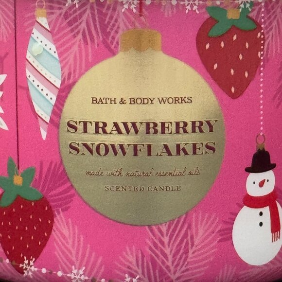 BBW Strawberry Snowflakes Bath & Body Works 3 Wick Candle - Picture 3 of 10